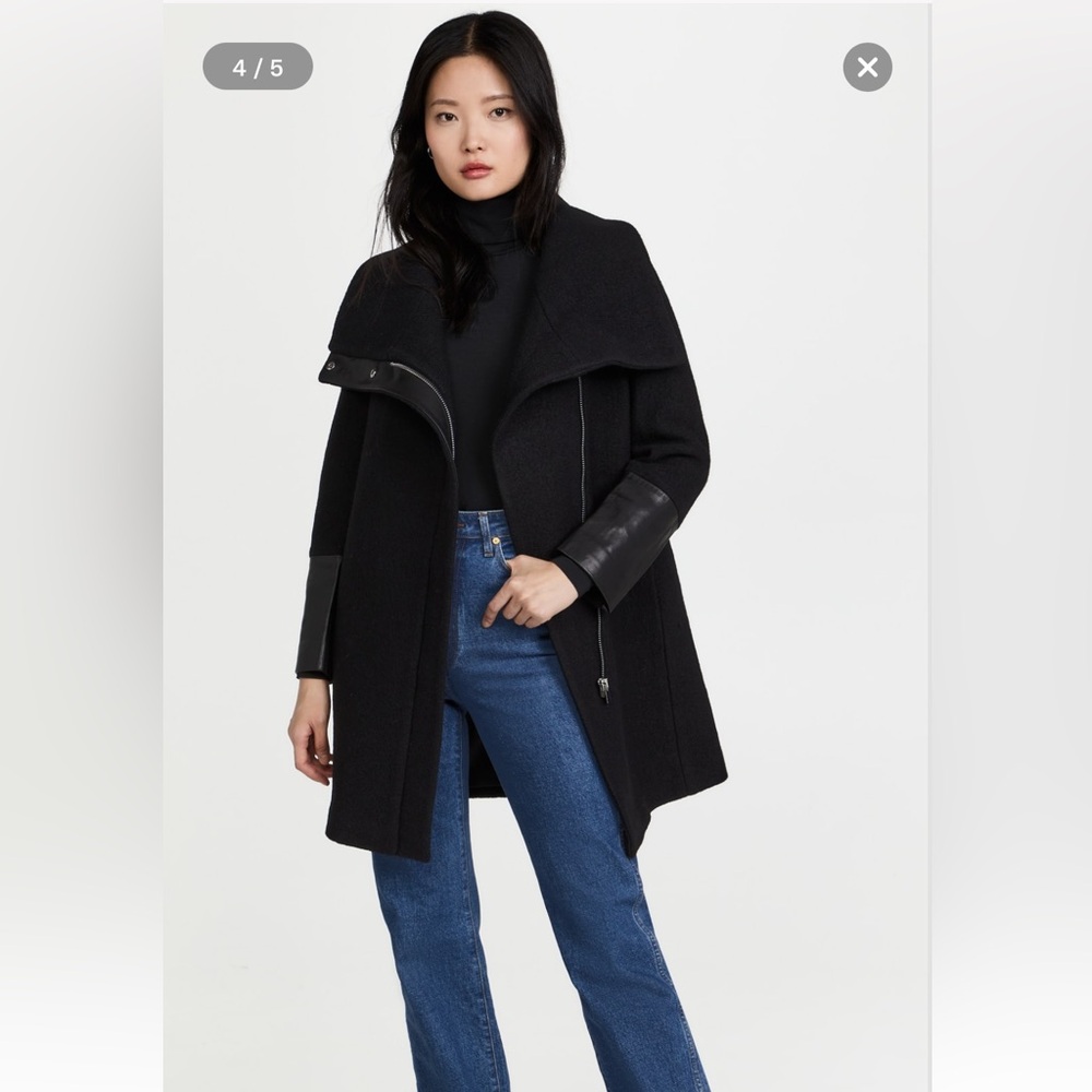 Club Monaco Halli black wool & leather coat